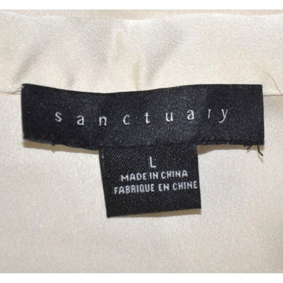 Sanctuary Ivory Button Front Collared Silky Blouse Top Size L V-Neck Career - Picture 10 of 12